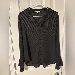 Black Microdot Button-Front Blouse by Ann Taylor